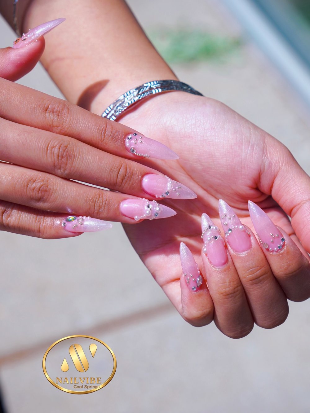 Soft pink shimmer nails